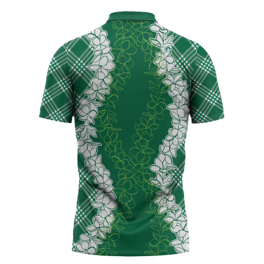 Hawaii Aloha Plumeria Lei Green Palaka Zipper Polo Shirt - Polynesian Pride