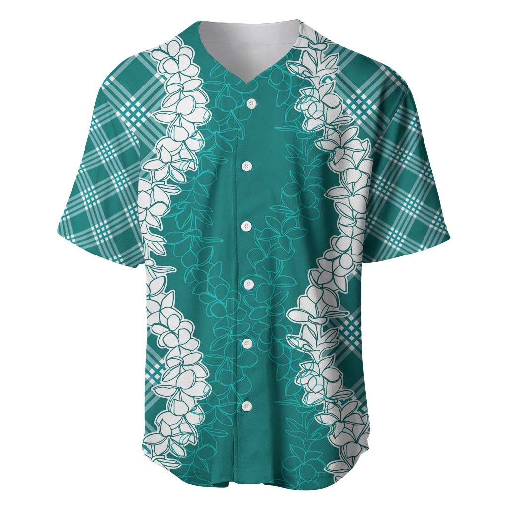 Hawaii Aloha Plumeria Lei Teal Palaka Baseball Jersey - Polynesian Pride