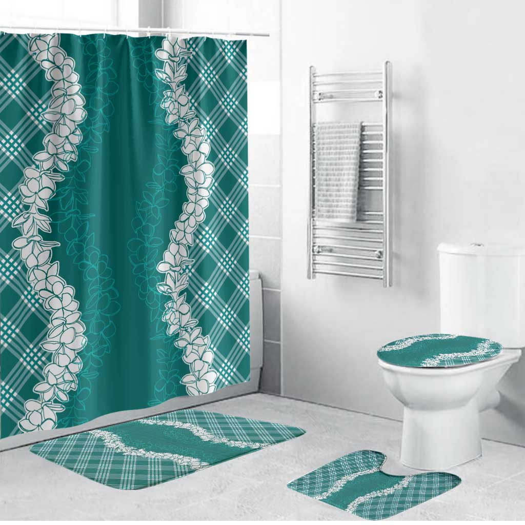 Hawaii Aloha Plumeria Lei Teal Palaka Bathroom Set - Polynesian Pride