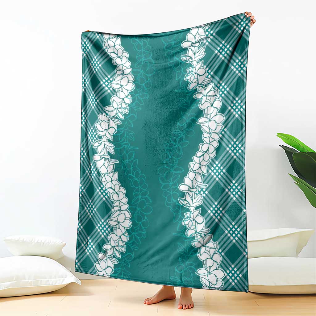 Hawaii Aloha Plumeria Lei Teal Palaka Blanket - Polynesian Pride