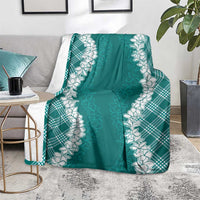 Hawaii Aloha Plumeria Lei Teal Palaka Blanket - Polynesian Pride