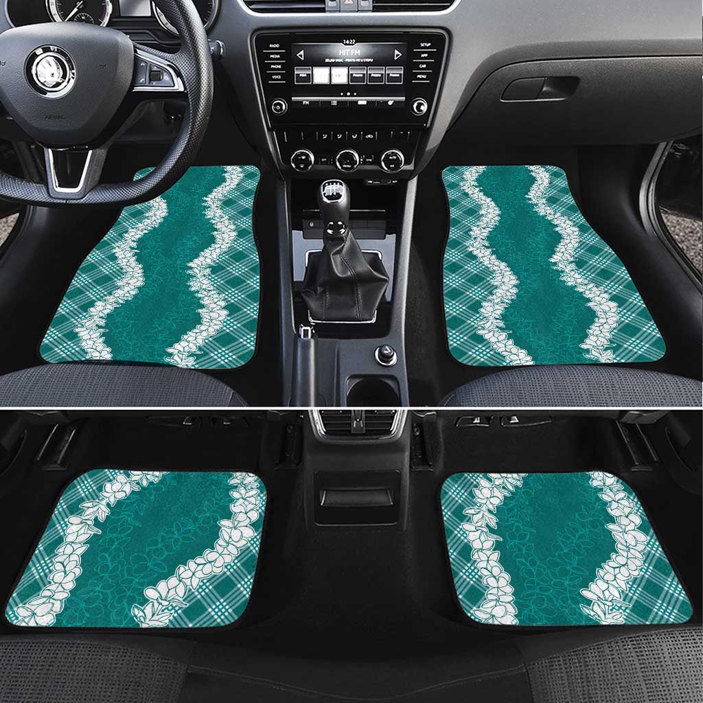 Hawaii Aloha Plumeria Lei Teal Palaka Car Mats - Polynesian Pride