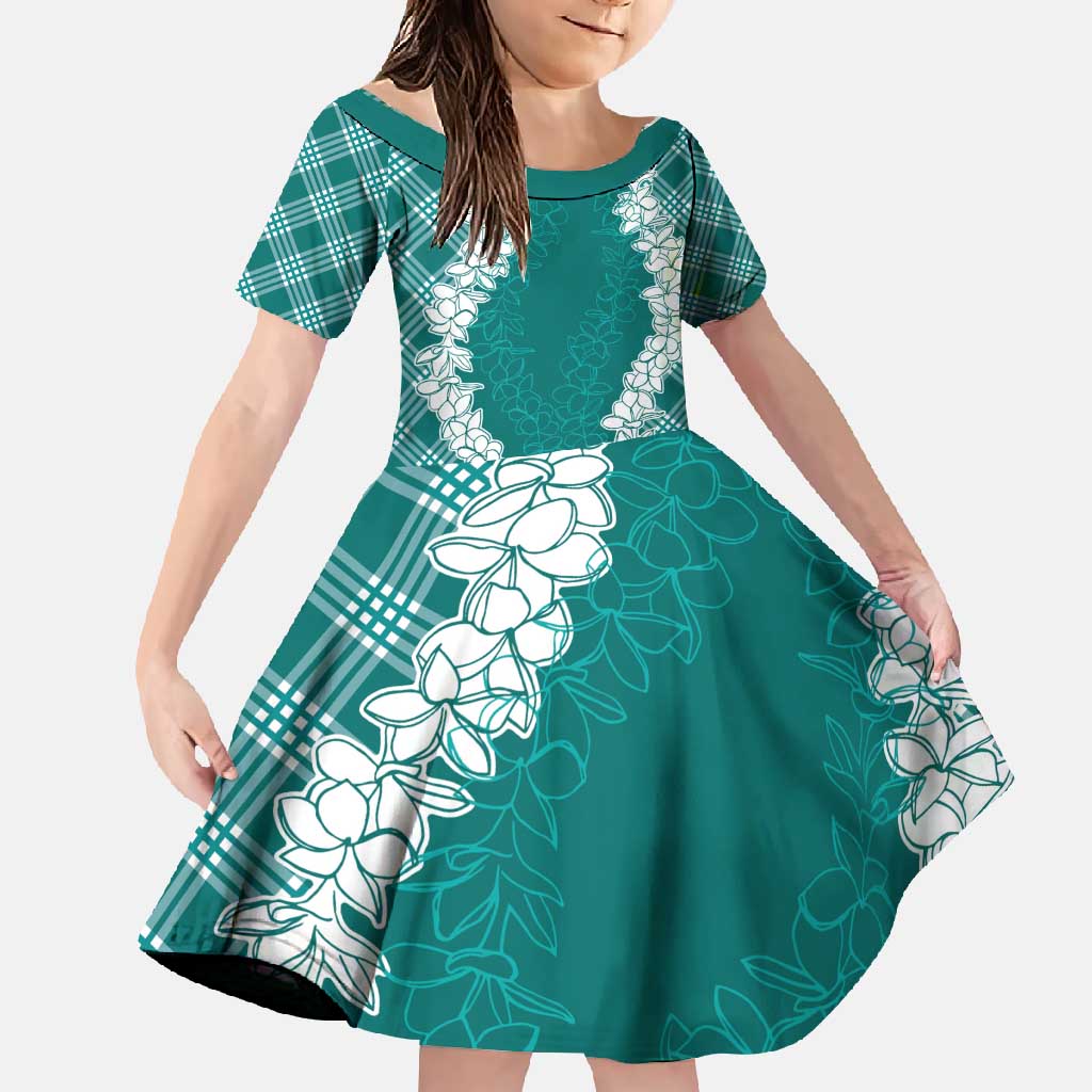 Hawaii Aloha Plumeria Lei Teal Palaka Family Matching Mermaid Dress and Hawaiian Shirt - Polynesian Pride