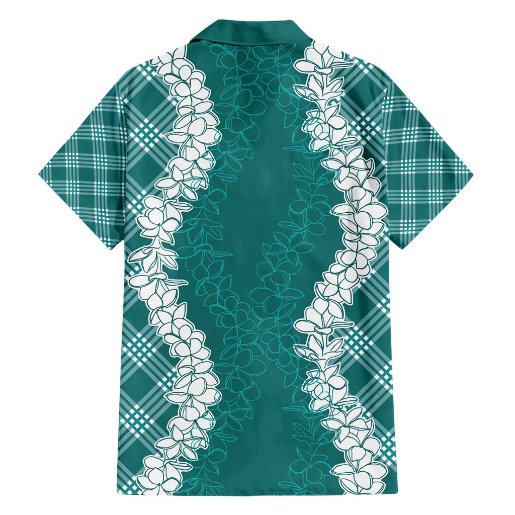Hawaii Aloha Plumeria Lei Teal Palaka Family Matching Short Sleeve Bodycon Dress and Hawaiian Shirt - Polynesian Pride
