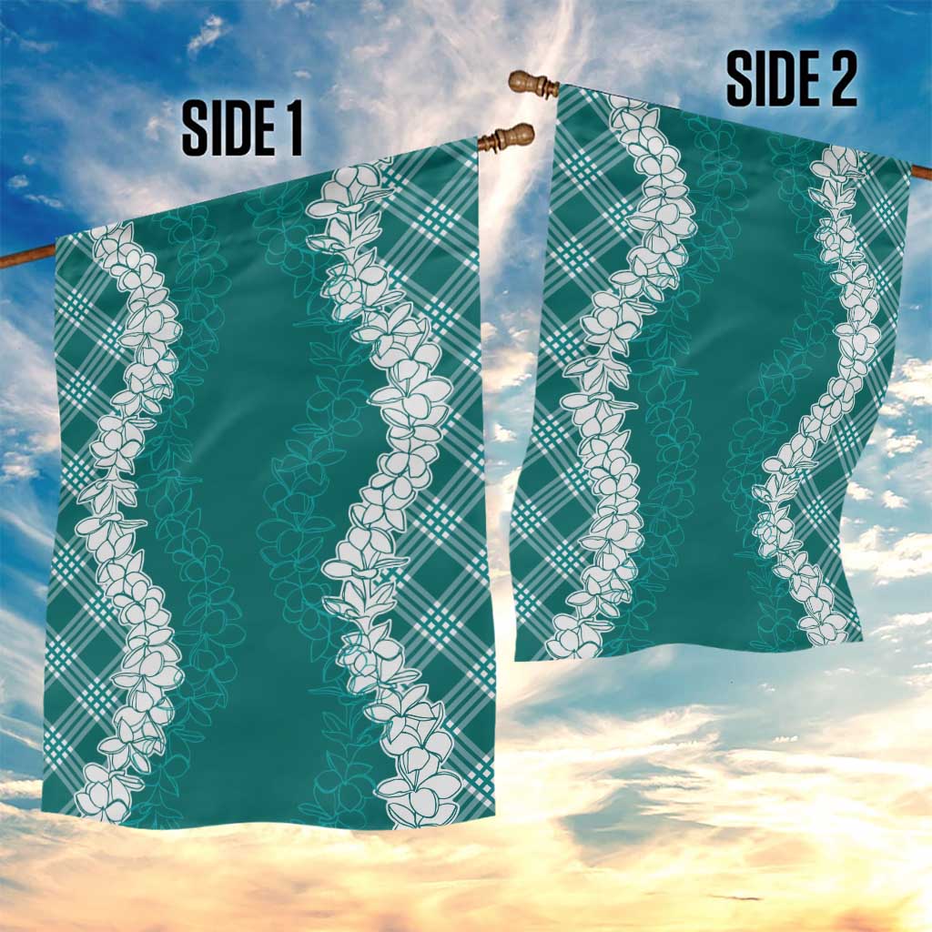 Hawaii Aloha Plumeria Lei Teal Palaka Garden Flag - Polynesian Pride