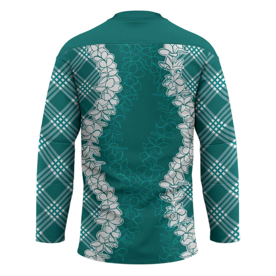 Hawaii Aloha Plumeria Lei Teal Palaka Hockey Jersey - Polynesian Pride