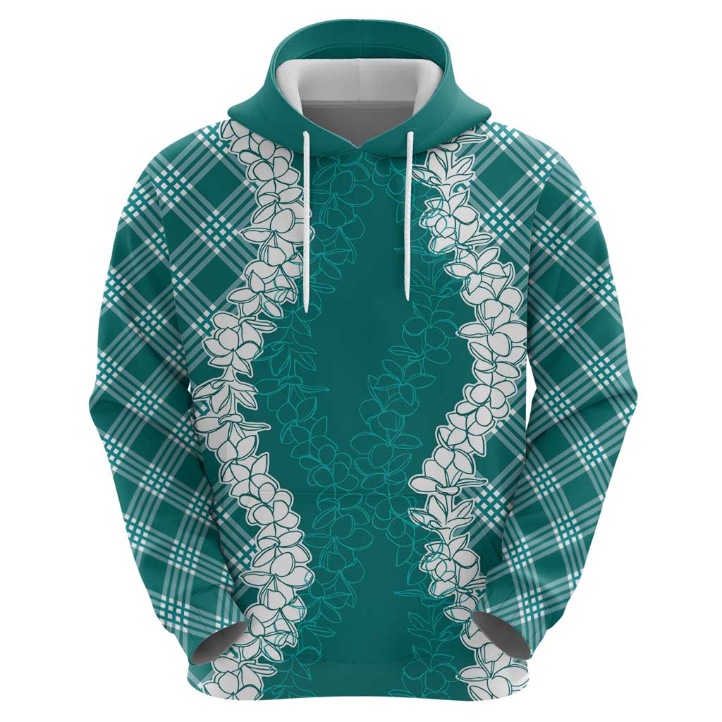 Hawaii Aloha Plumeria Lei Teal Palaka Hoodie - Polynesian Pride