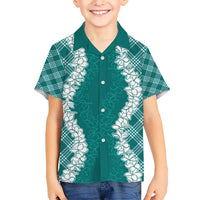 Hawaii Aloha Plumeria Lei Teal Palaka Kid Hawaiian Shirt - Polynesian Pride