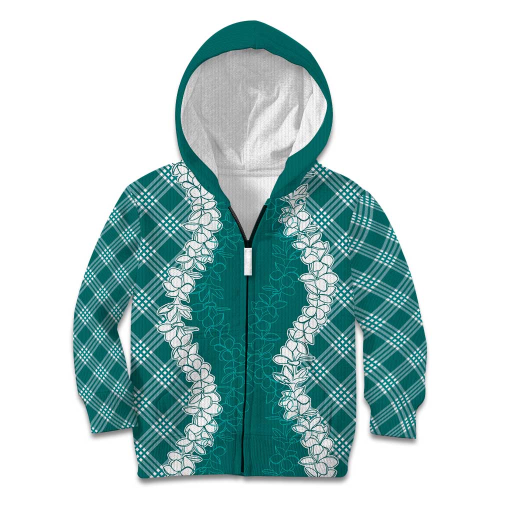 Hawaii Aloha Plumeria Lei Teal Palaka Kid Hoodie LT7 Zip Hoodie Teal - Polynesian Pride