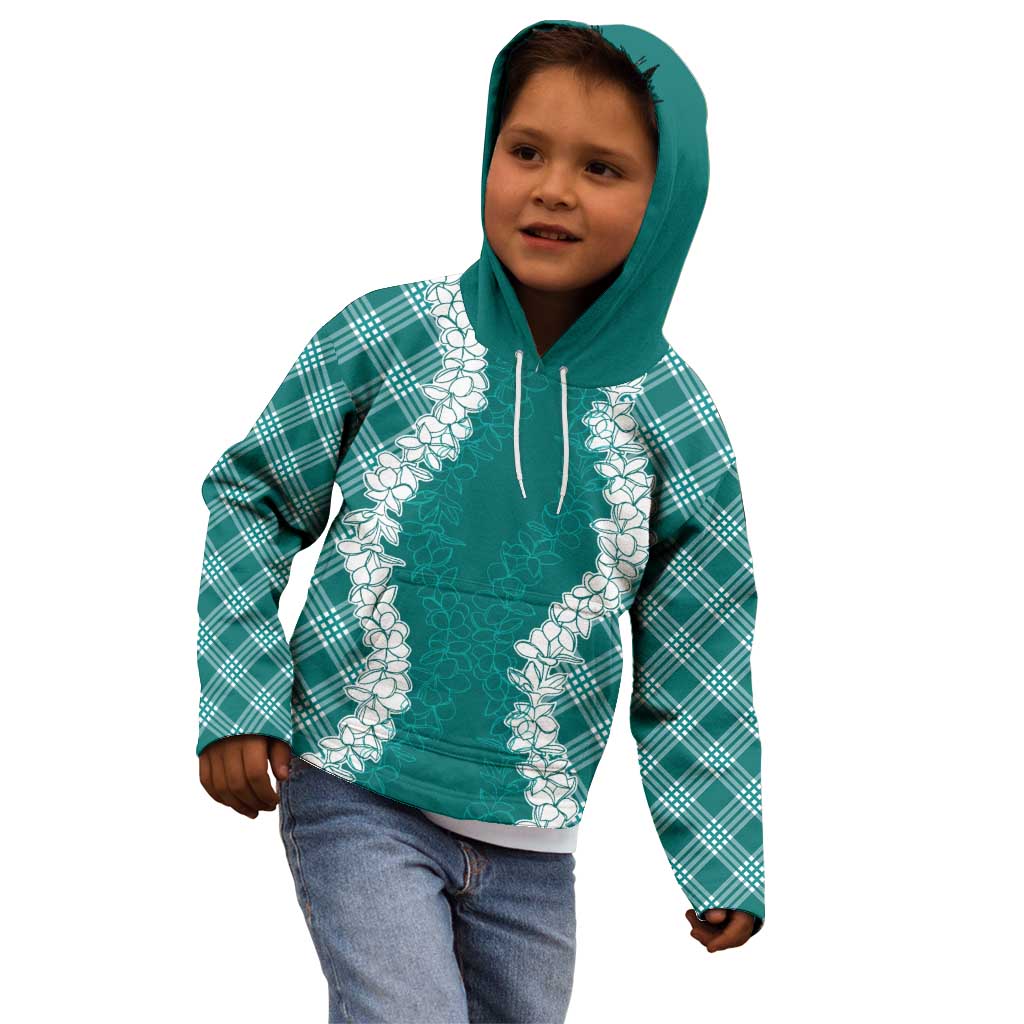 Hawaii Aloha Plumeria Lei Teal Palaka Kid Hoodie LT7 - Polynesian Pride