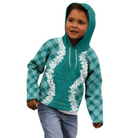 Hawaii Aloha Plumeria Lei Teal Palaka Kid Hoodie LT7 - Polynesian Pride