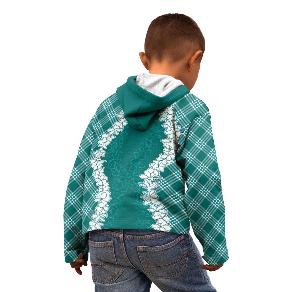 Hawaii Aloha Plumeria Lei Teal Palaka Kid Hoodie LT7 - Polynesian Pride