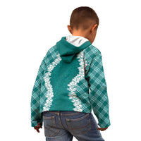 Hawaii Aloha Plumeria Lei Teal Palaka Kid Hoodie LT7 - Polynesian Pride