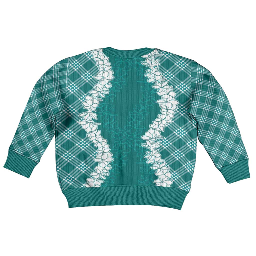 Hawaii Aloha Plumeria Lei Teal Palaka Kid Ugly Christmas Sweater - Polynesian Pride