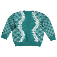 Hawaii Aloha Plumeria Lei Teal Palaka Kid Ugly Christmas Sweater - Polynesian Pride