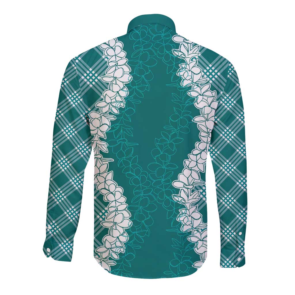 Hawaii Aloha Plumeria Lei Teal Palaka Long Sleeve Button Shirt - Polynesian Pride