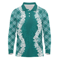Hawaii Aloha Plumeria Lei Teal Palaka Long Sleeve Polo Shirt - Polynesian Pride