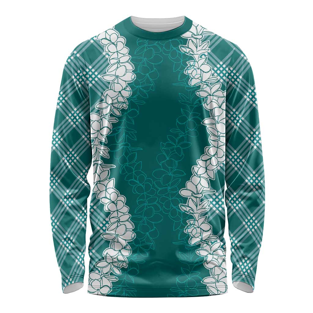 Hawaii Aloha Plumeria Lei Teal Palaka Long Sleeve Shirt - Polynesian Pride