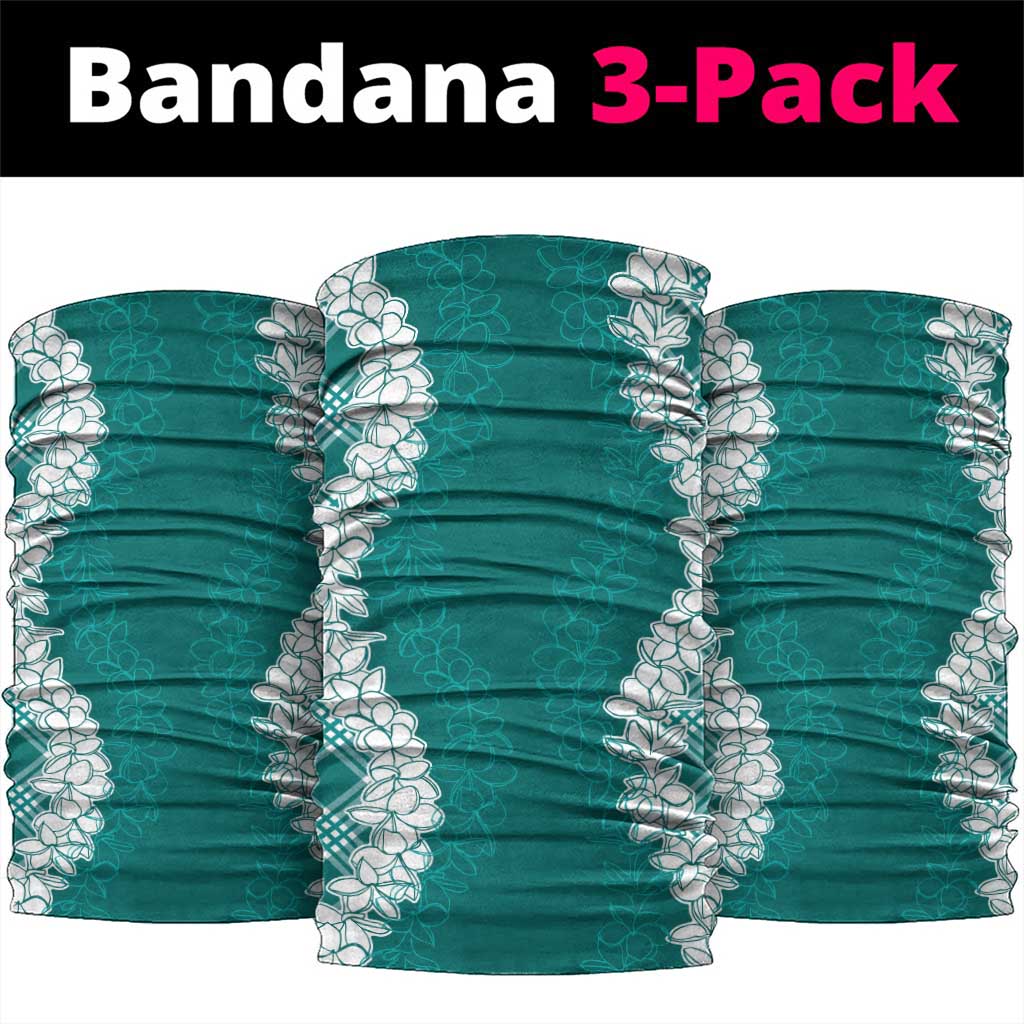 Hawaii Aloha Plumeria Lei Teal Palaka Neck Gaiter - Polynesian Pride