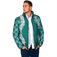 Hawaii Aloha Plumeria Lei Teal Palaka Padded Jacket - Polynesian Pride