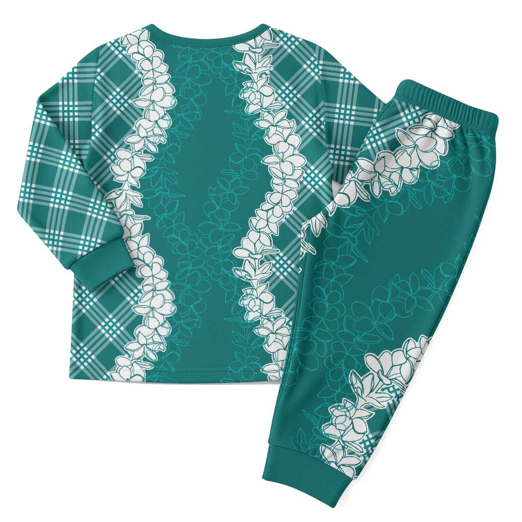 Hawaii Aloha Plumeria Lei Teal Palaka Christmas Pajama Set - Polynesian Pride
