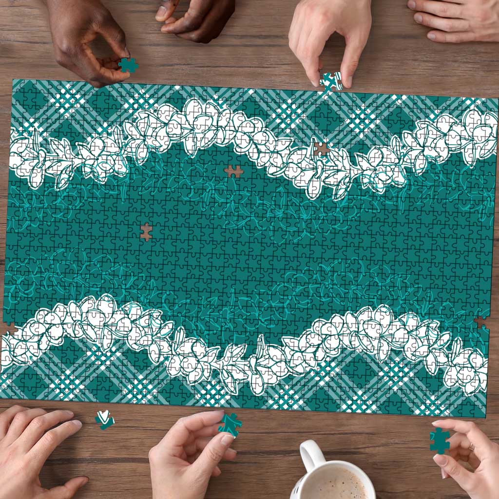 Hawaii Aloha Plumeria Lei Teal Palaka Puzzle - Polynesian Pride