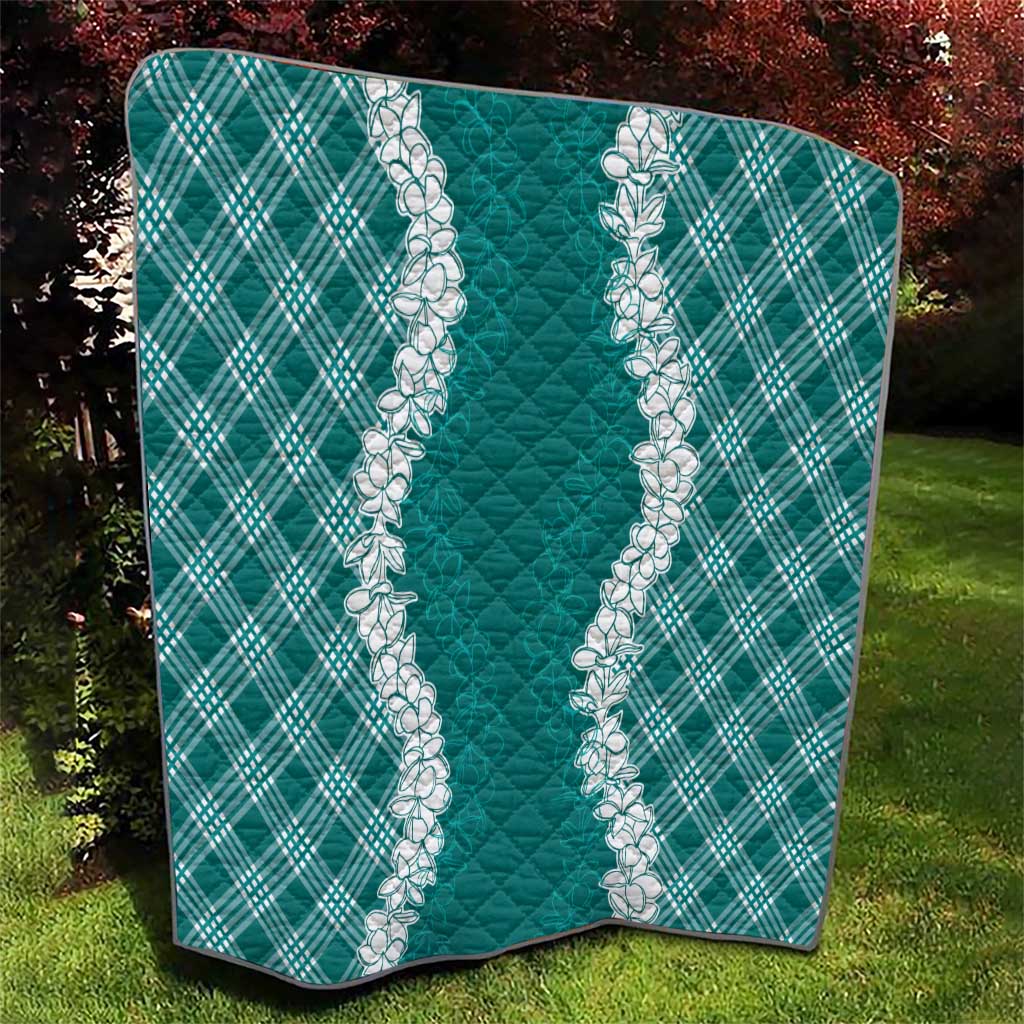 Hawaii Aloha Plumeria Lei Teal Palaka Quilt - Polynesian Pride
