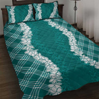 Hawaii Aloha Plumeria Lei Teal Palaka Quilt Bed Set - Polynesian Pride