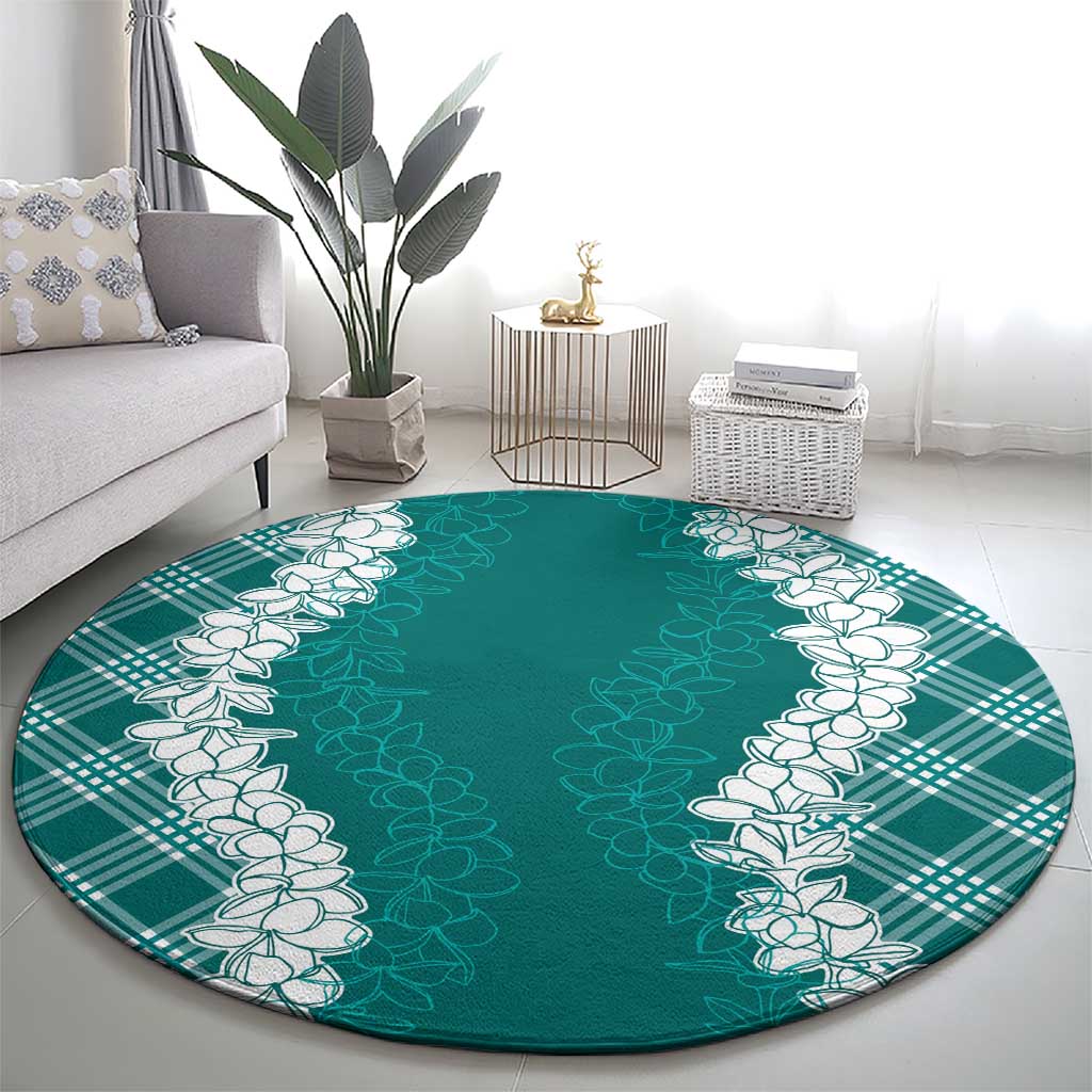 Hawaii Aloha Plumeria Lei Teal Palaka Round Carpet - Polynesian Pride
