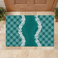 Hawaii Aloha Plumeria Lei Teal Palaka Rubber Doormat - Polynesian Pride