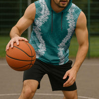 Hawaii Aloha Plumeria Lei Teal Palaka Sleeveless Hoodie - Polynesian Pride