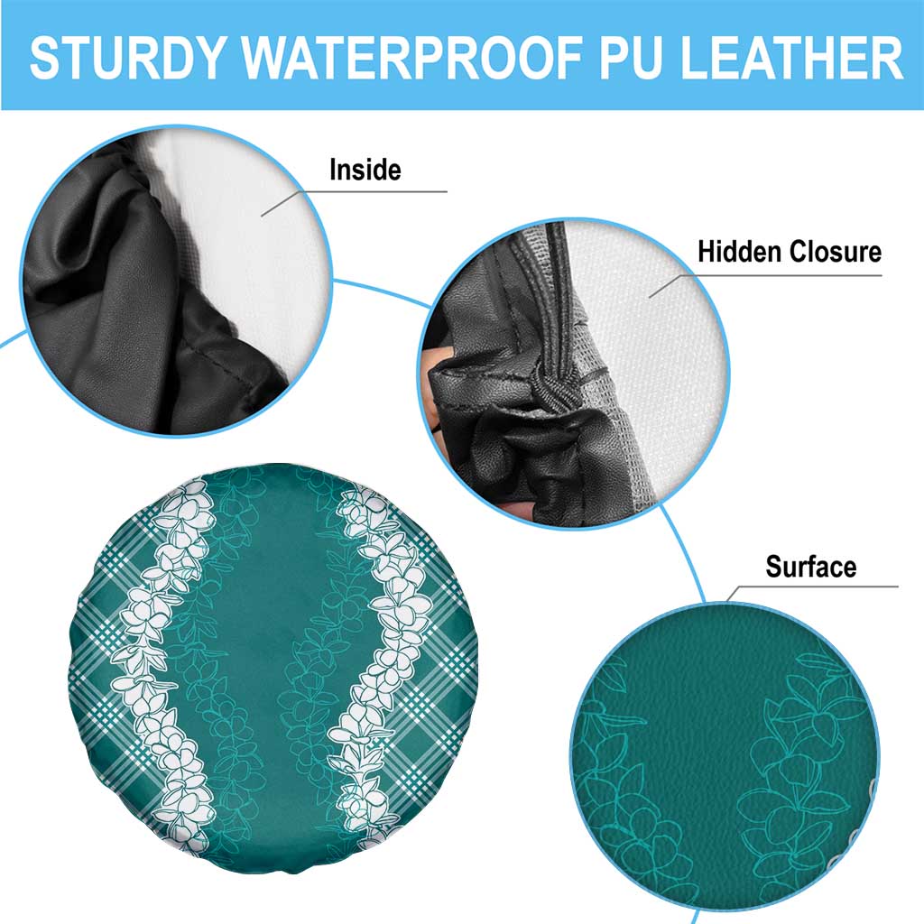 Hawaii Aloha Plumeria Lei Teal Palaka Spare Tire Cover - Polynesian Pride