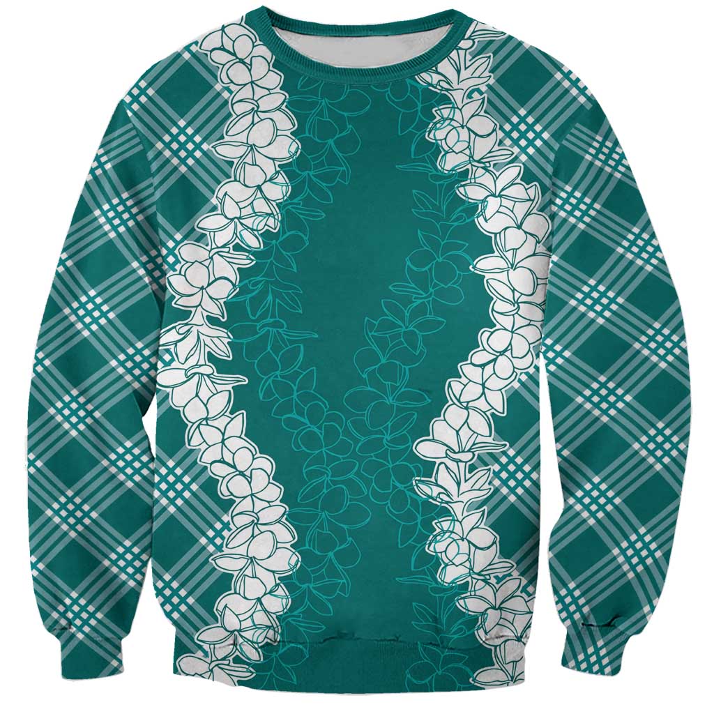 Hawaii Aloha Plumeria Lei Teal Palaka Sweatshirt - Polynesian Pride