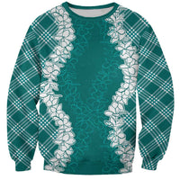 Hawaii Aloha Plumeria Lei Teal Palaka Sweatshirt - Polynesian Pride