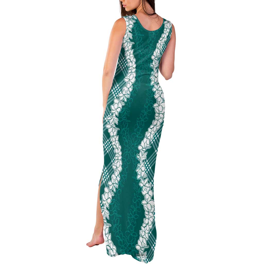 Hawaii Aloha Plumeria Lei Teal Palaka Tank Maxi Dress - Polynesian Pride