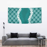 Hawaii Aloha Plumeria Lei Teal Palaka Tapestry - Polynesian Pride