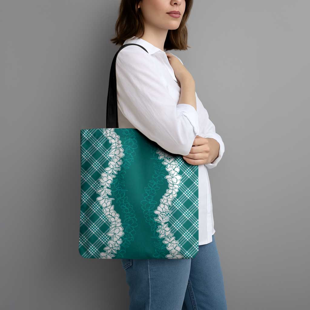 Hawaii Aloha Plumeria Lei Teal Palaka Tote Bag - Polynesian Pride