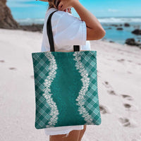 Hawaii Aloha Plumeria Lei Teal Palaka Tote Bag - Polynesian Pride