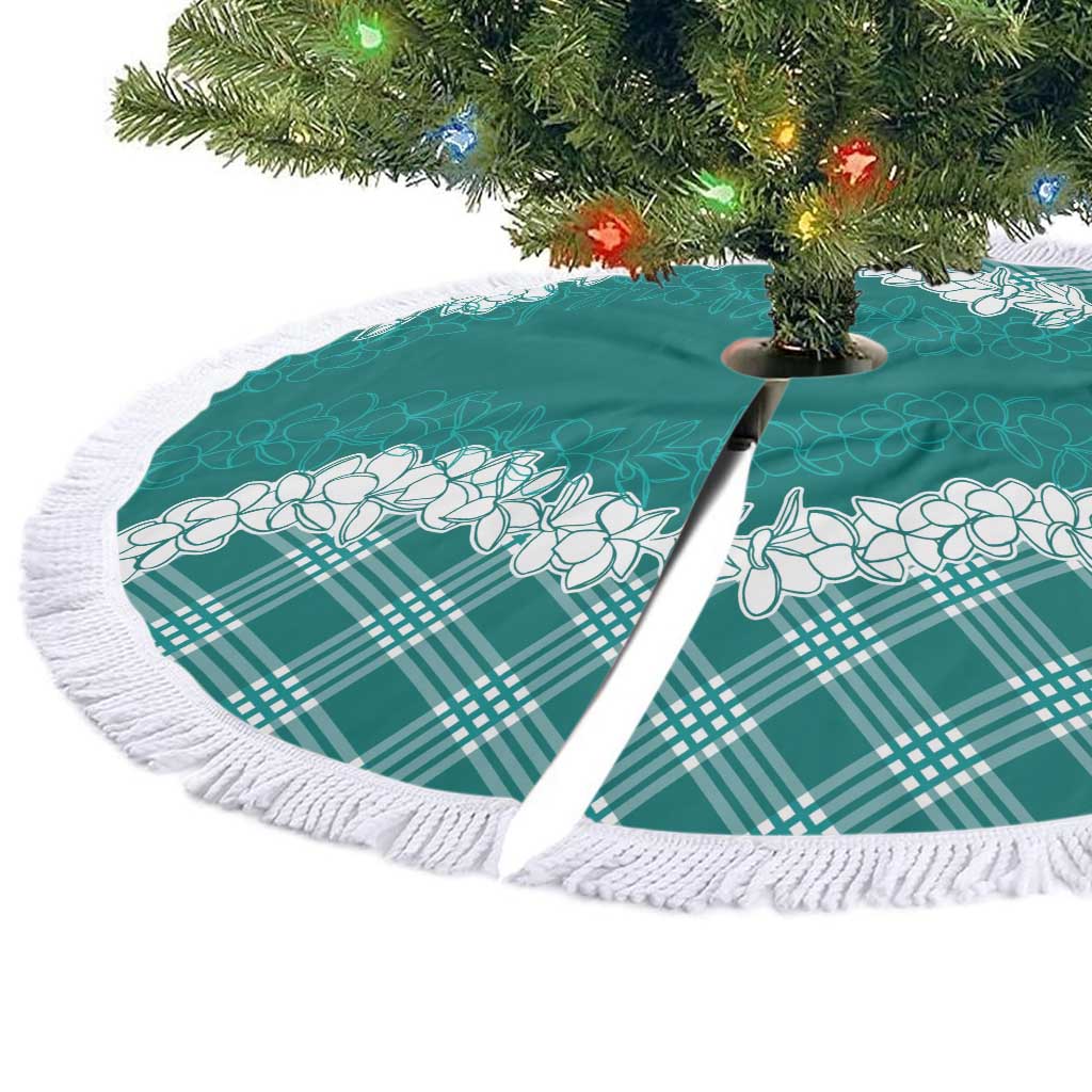 Hawaii Aloha Plumeria Lei Teal Palaka Tree Skirt - Polynesian Pride