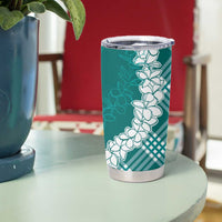 Hawaii Aloha Plumeria Lei Teal Palaka Tumbler Cup - Polynesian Pride