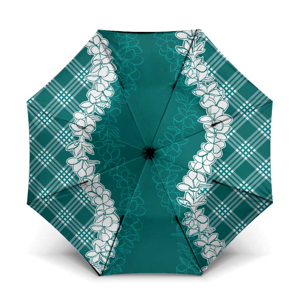Hawaii Aloha Plumeria Lei Teal Palaka Umbrella - Polynesian Pride