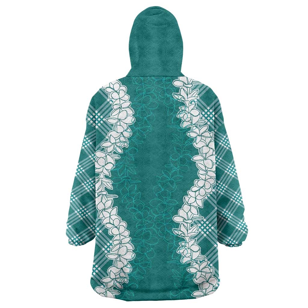 Hawaii Aloha Plumeria Lei Teal Palaka Wearable Blanket Hoodie - Polynesian Pride