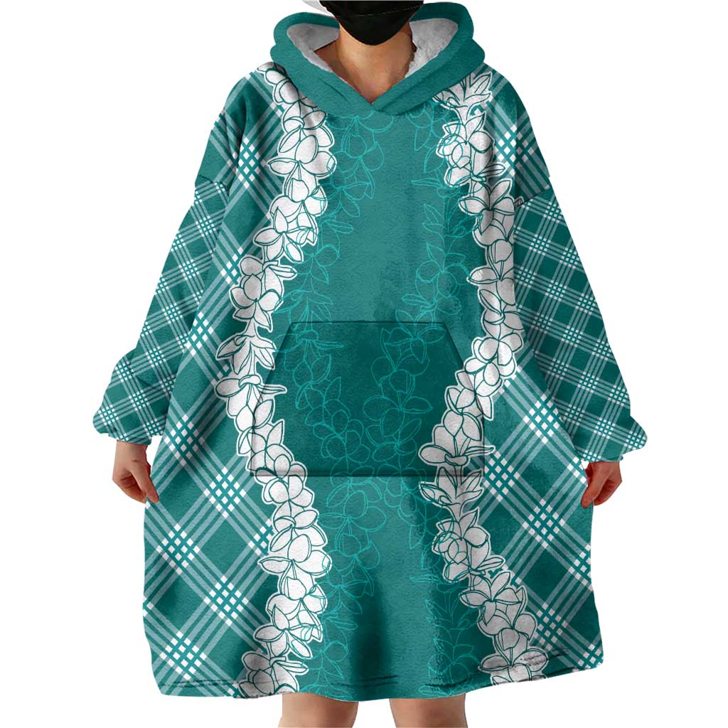 Hawaii Aloha Plumeria Lei Teal Palaka Wearable Blanket Hoodie - Polynesian Pride