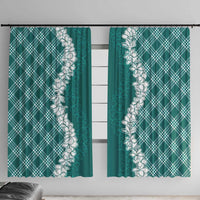 Hawaii Aloha Plumeria Lei Teal Palaka Window Curtain - Polynesian Pride