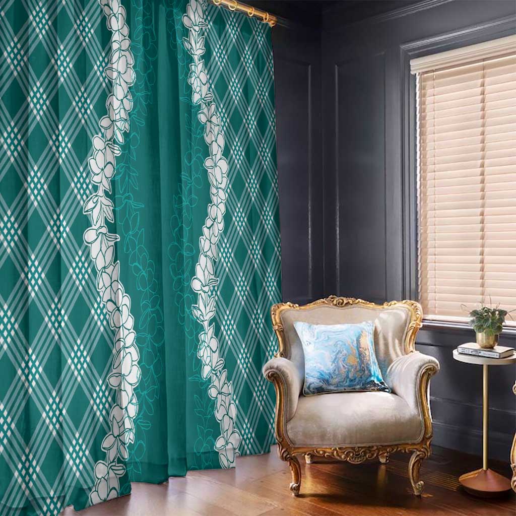 Hawaii Aloha Plumeria Lei Teal Palaka Window Curtain - Polynesian Pride