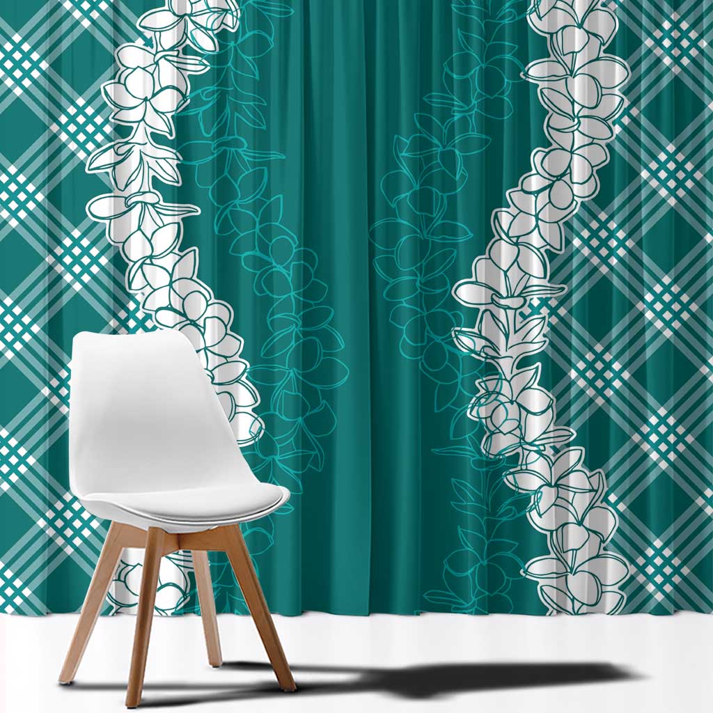 Hawaii Aloha Plumeria Lei Teal Palaka Window Curtain - Polynesian Pride