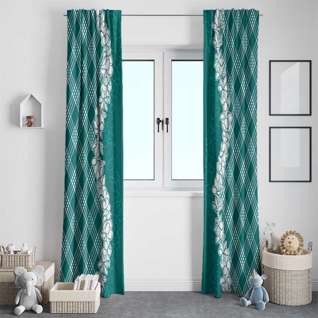 Hawaii Aloha Plumeria Lei Teal Palaka Window Curtain - Polynesian Pride