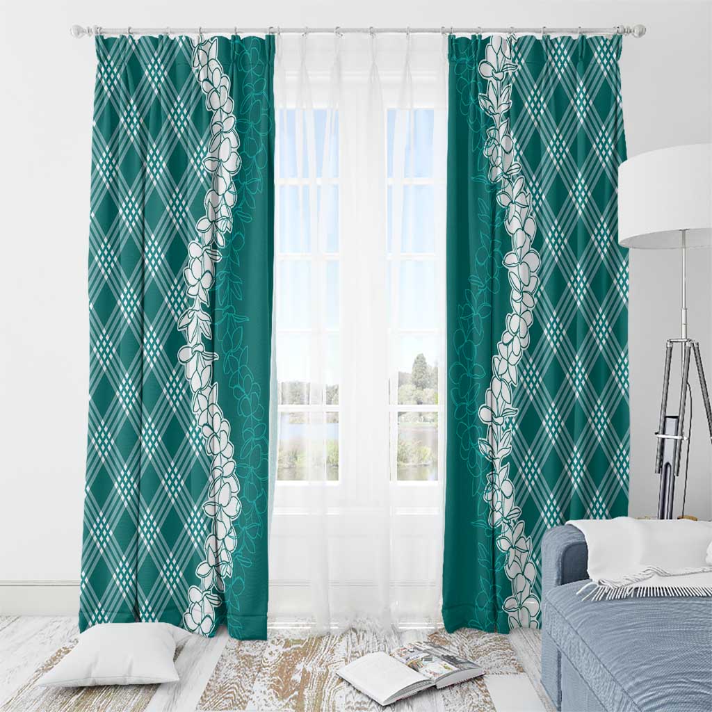 Hawaii Aloha Plumeria Lei Teal Palaka Window Curtain - Polynesian Pride