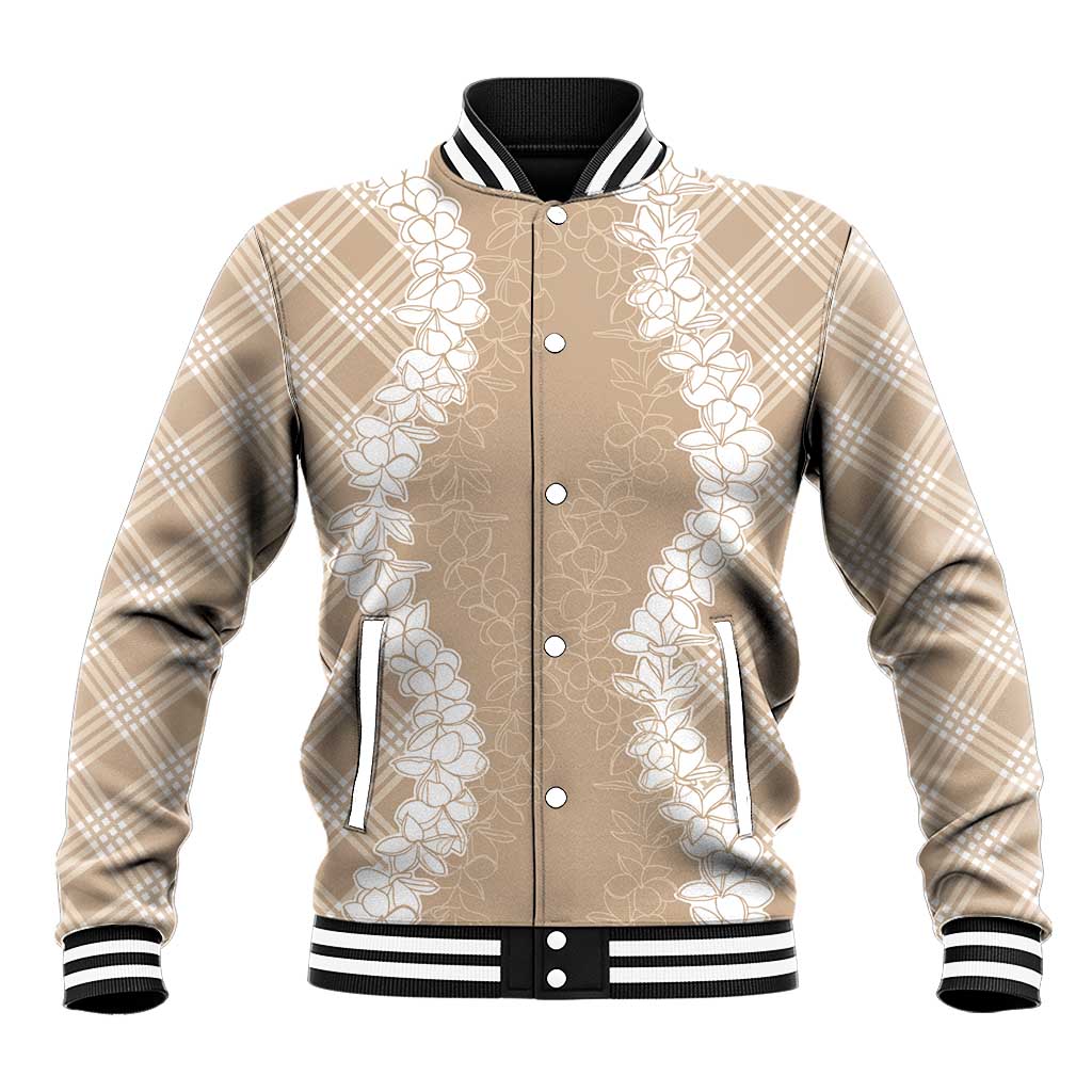 Hawaii Aloha Plumeria Lei Beige Palaka Baseball Jacket - Polynesian Pride