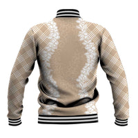 Hawaii Aloha Plumeria Lei Beige Palaka Baseball Jacket - Polynesian Pride